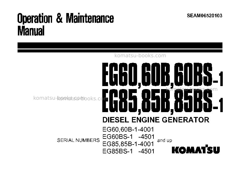 Komatsu eg85bs-1jpn Operation manual cover Komatsu eg85bs-1jpn Operation manual cover