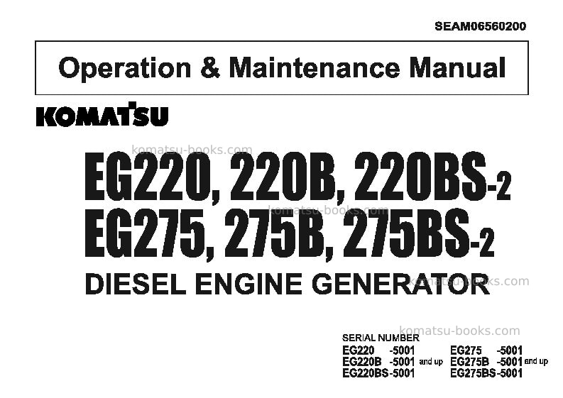 Komatsu eg275-2jpn Operation manual cover Komatsu eg275-2jpn Operation manual cover