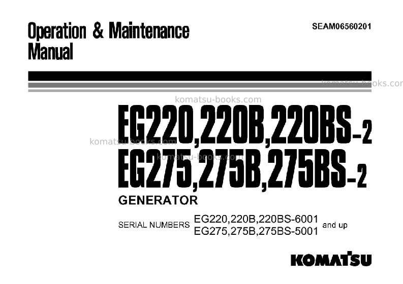 Komatsu eg275bs-2jpn Operation manual cover Komatsu eg275bs-2jpn Operation manual cover