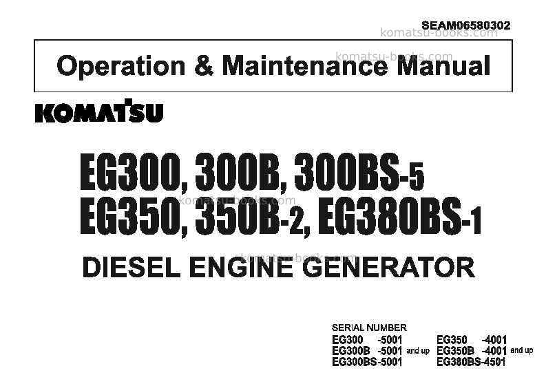 Komatsu eg300b-5jpn Operation manual cover Komatsu eg300b-5jpn Operation manual cover