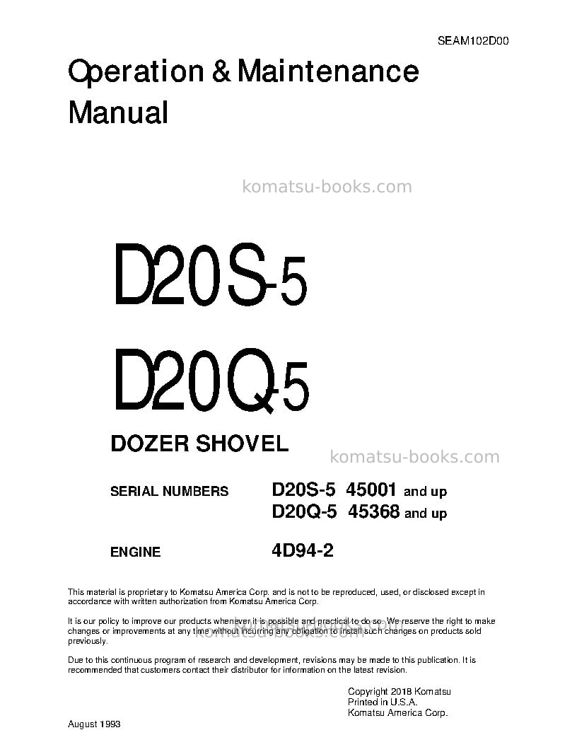 Komatsu d20s-5jpn Operation manual cover Komatsu d20s-5jpn Operation manual cover