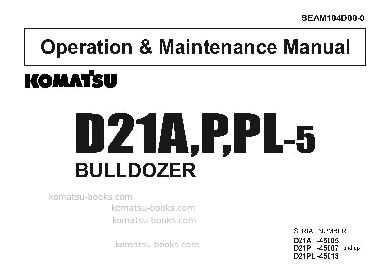 Komatsu d21pl-5jpn Operation manual cover Komatsu d21pl-5jpn Operation manual cover