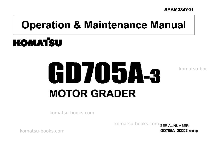 Komatsu gd705a-3jpn Operation manual cover