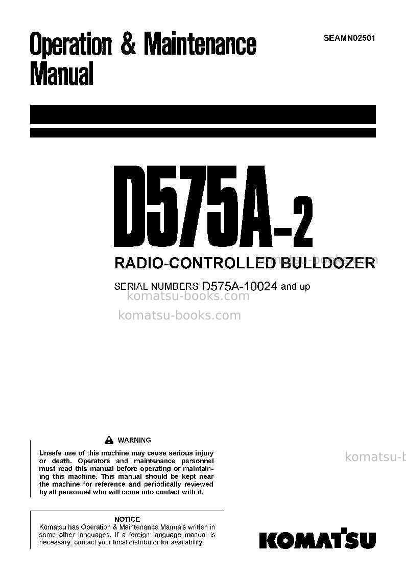Komatsu d575ar-2jpn Operation manual cover Komatsu d575ar-2jpn Operation manual cover