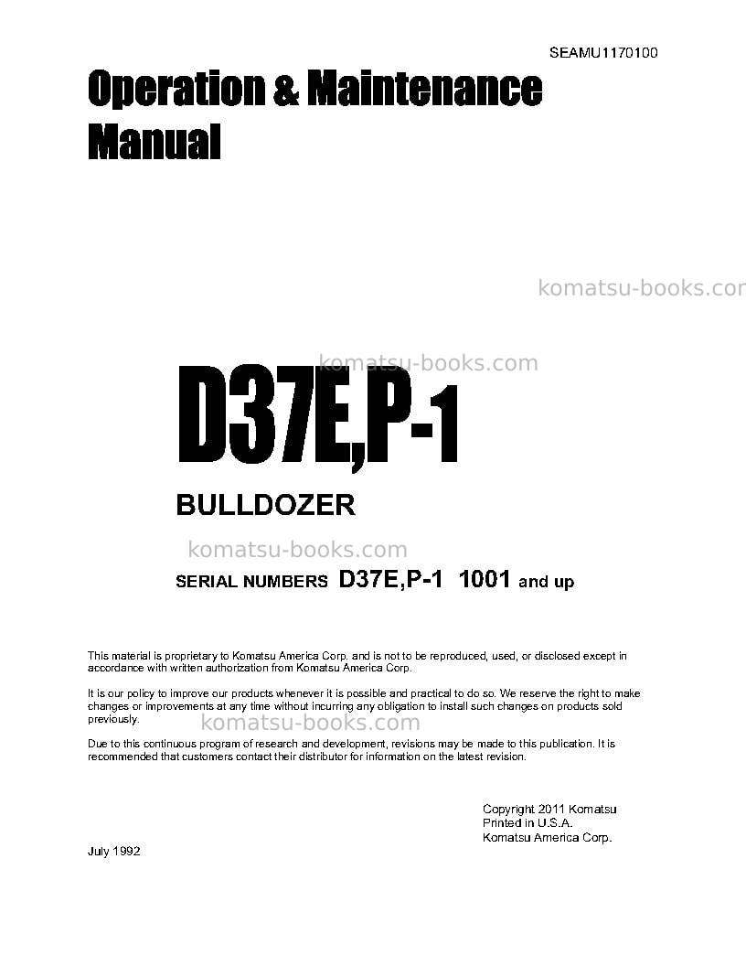 Komatsu d37e-1jpn Operation manual cover Komatsu d37e-1jpn Operation manual cover