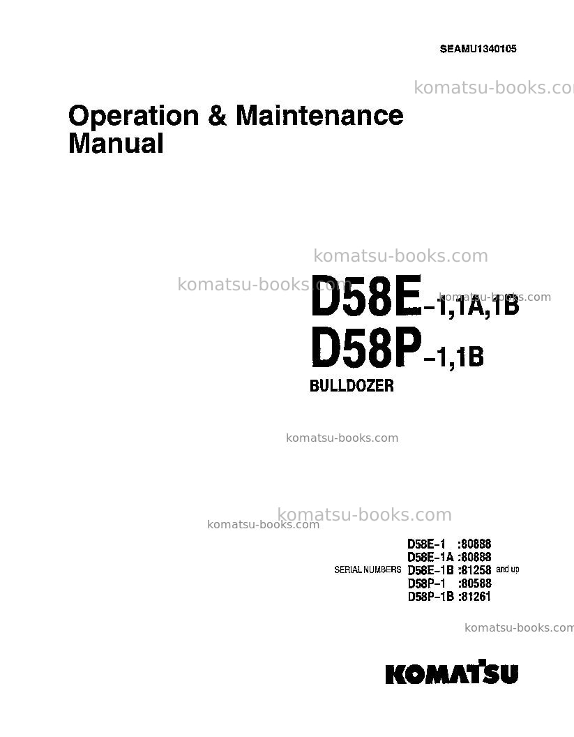 Komatsu d58e-1jpn Operation manual cover Komatsu d58e-1jpn Operation manual cover