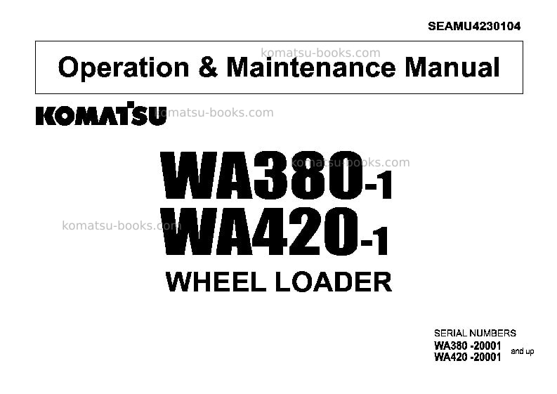 Komatsu wa380-1jpn Operation manual cover Komatsu wa380-1jpn Operation manual cover