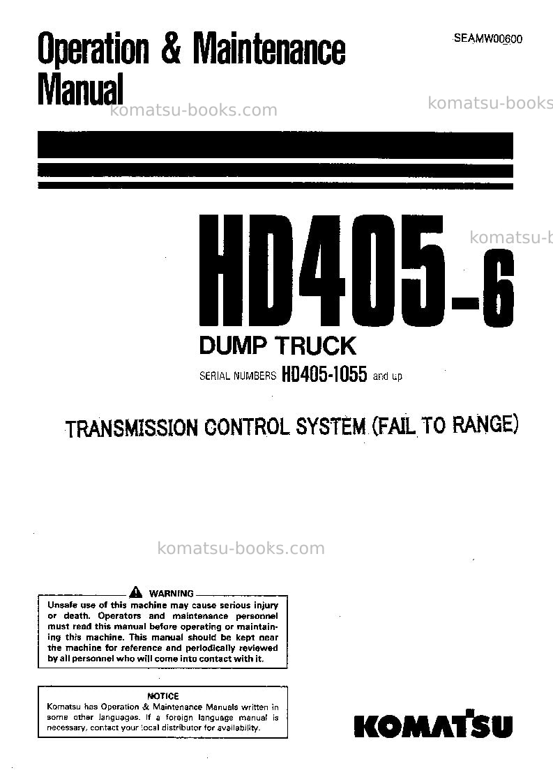 Komatsu hd405-6jpn-tm cntrl system Operation manual cover