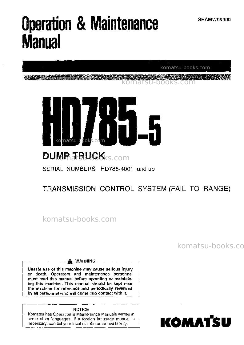 Komatsu hd785-5jpn-tm cntrl system Operation manual cover Komatsu hd785-5jpn-tm cntrl system Operation manual cover