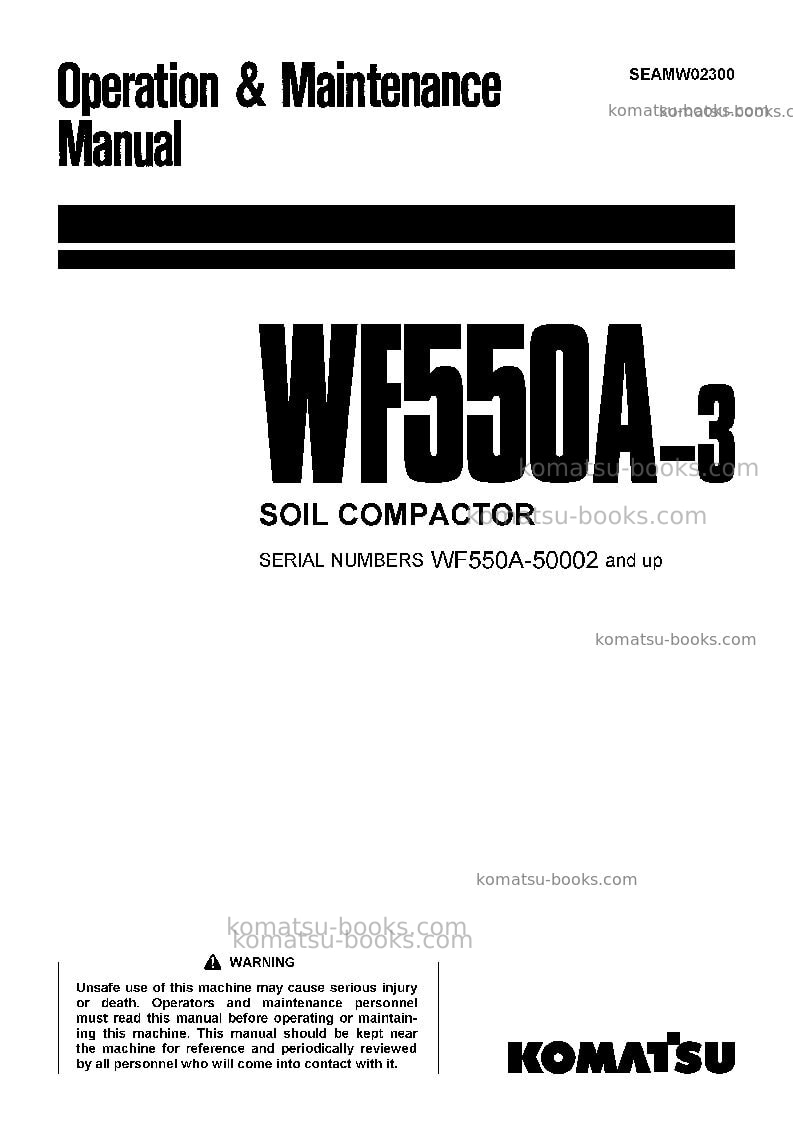 Komatsu wf550a-3jpn Operation manual cover