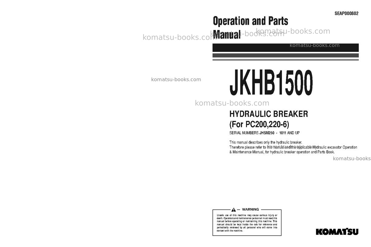 Komatsu jkhb1500jpn Operation manual cover Komatsu jkhb1500jpn Operation manual cover