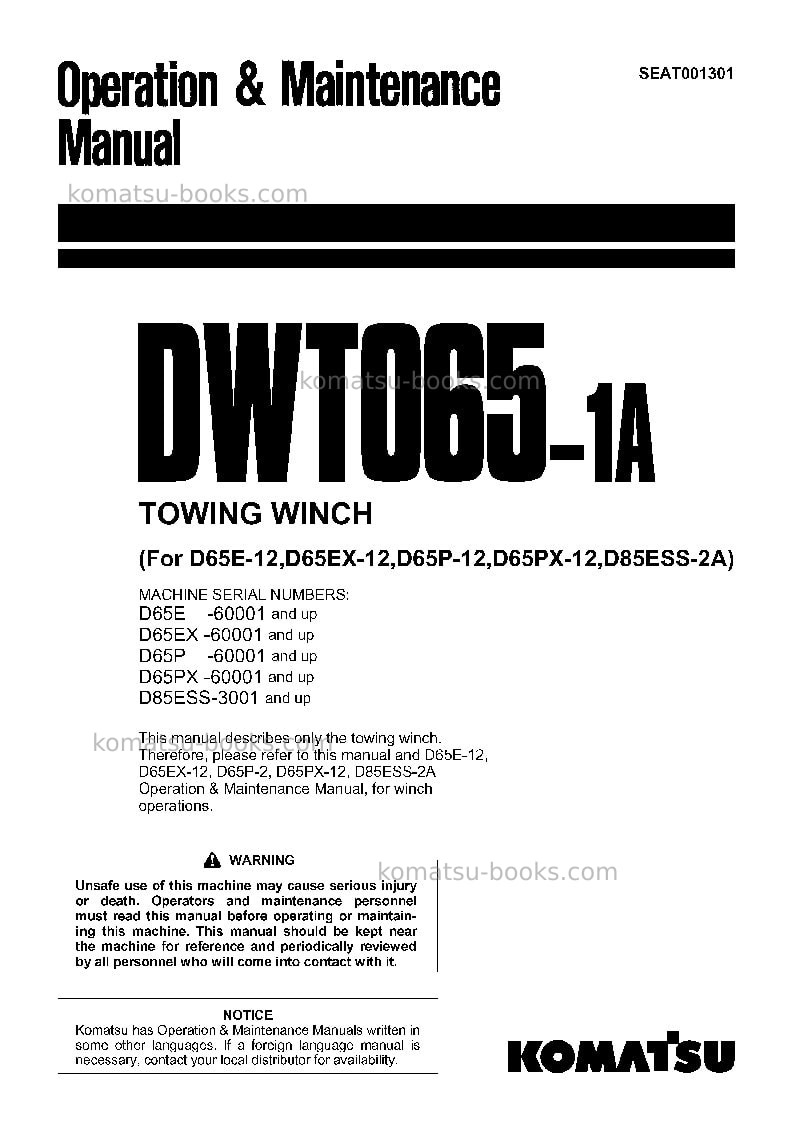 Komatsu dwt065-1jpn-towing winch Operation manual cover