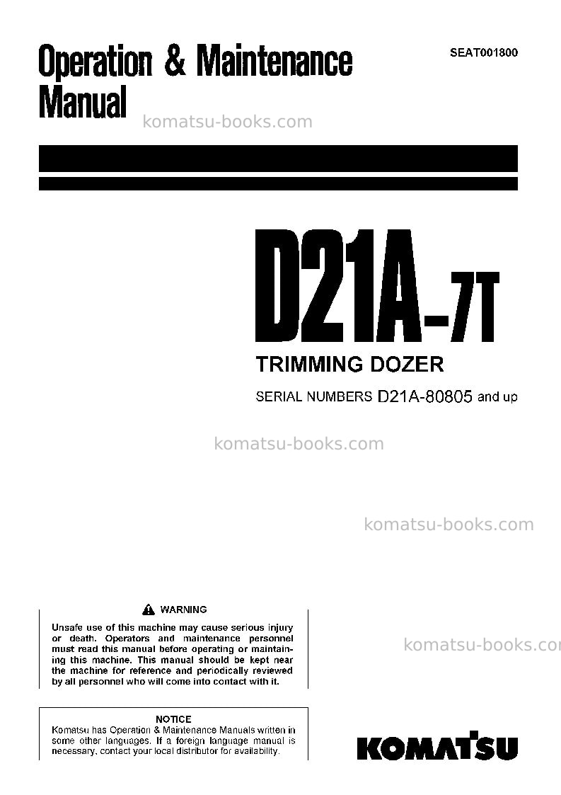 Komatsu d21p-7jpn-trimming dozer Operation manual cover