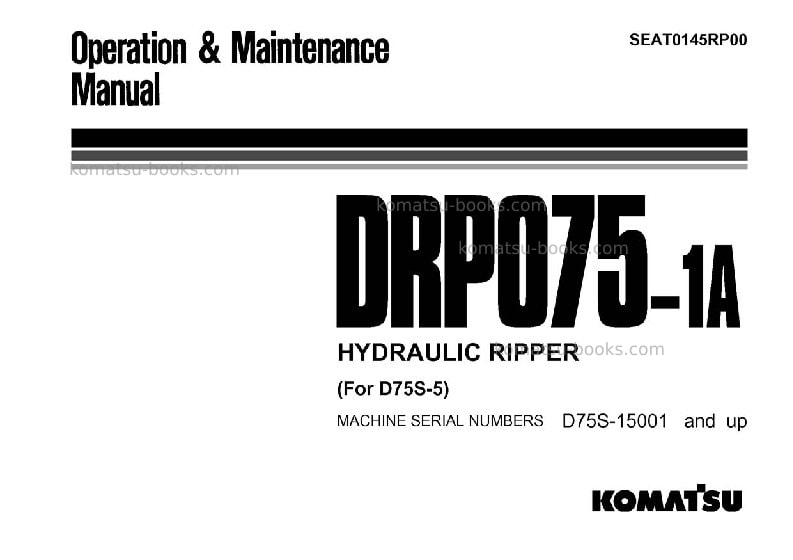 Komatsu drp075-1jpn-hydraulic ripper for d75s-5 Operation manual cover