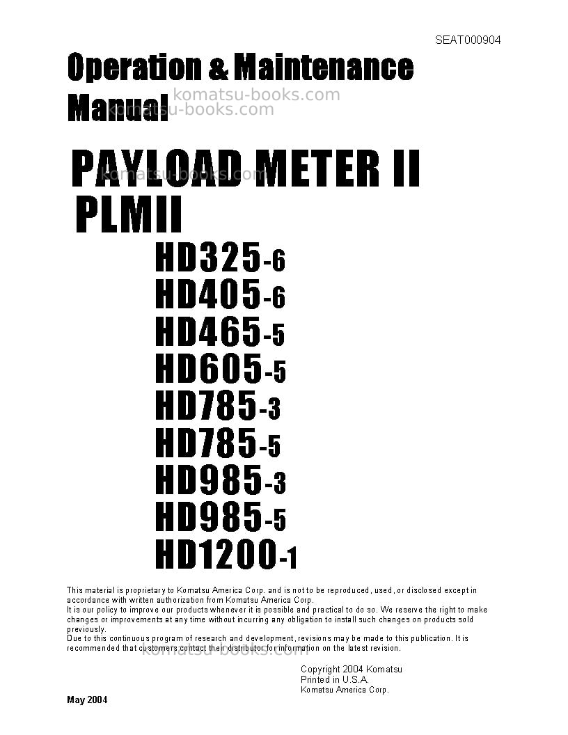 Komatsu plm iiusa Operation manual cover Komatsu plm iiusa Operation manual cover