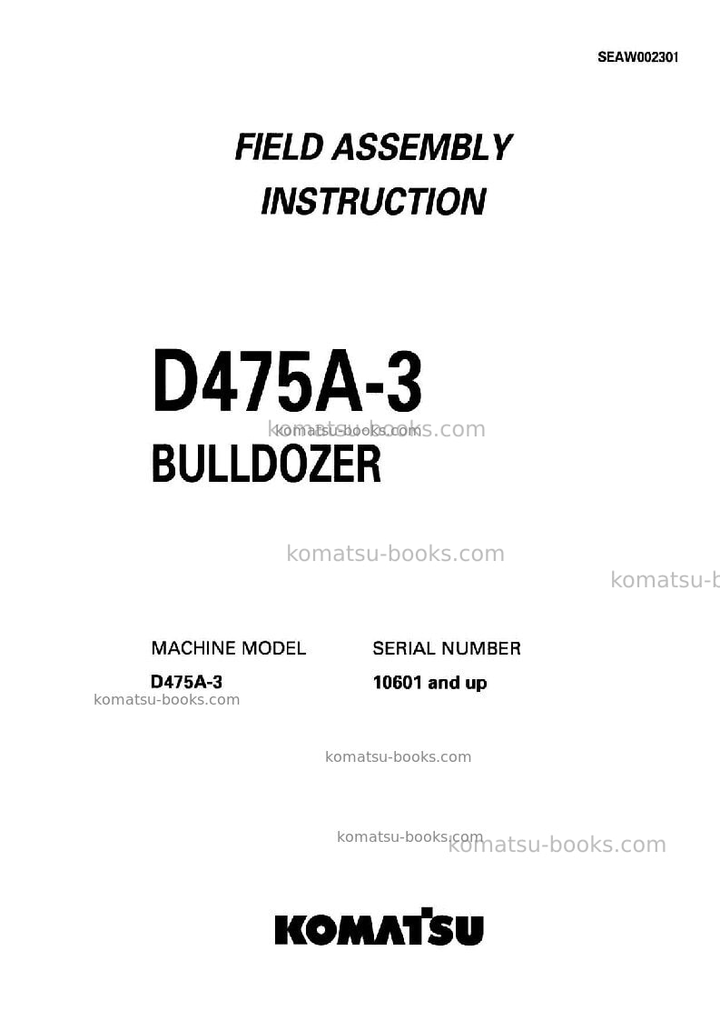 Komatsu d475a-3jpn Field assembly manual cover