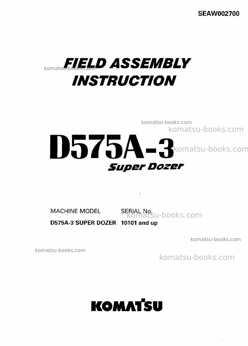 Komatsu d575a-3jpn Field assembly manual cover