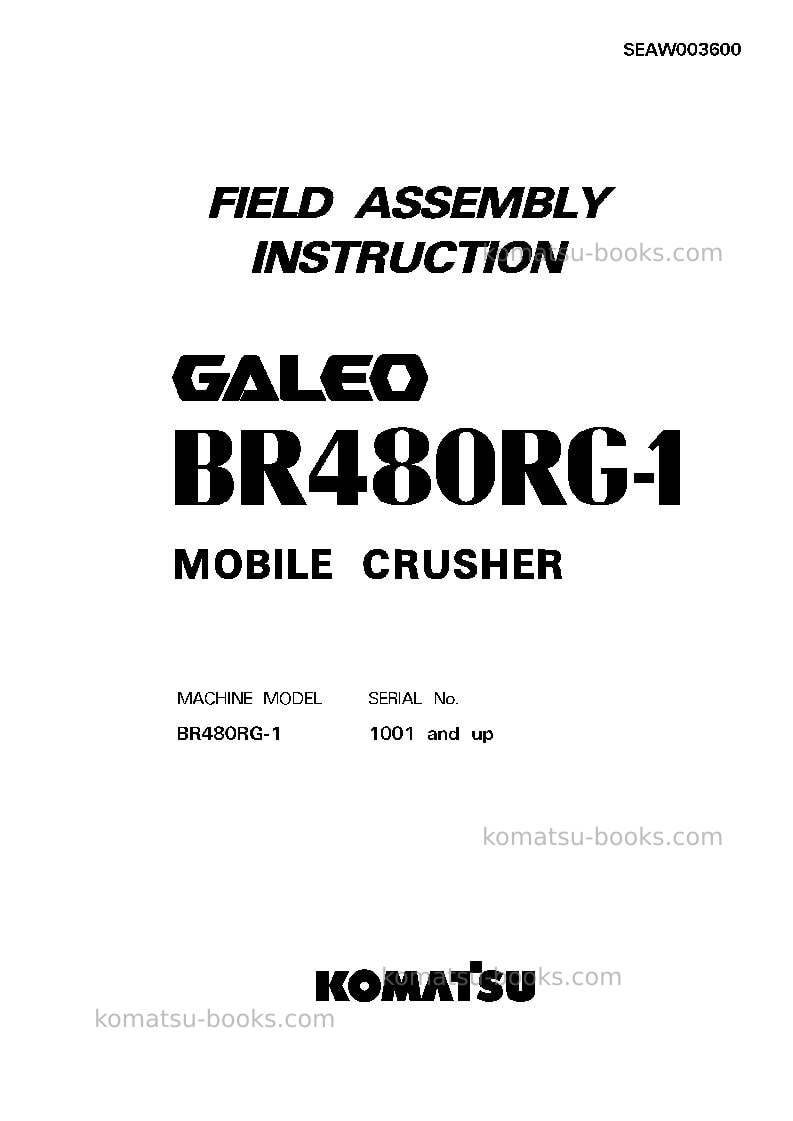 Komatsu br480rg-1jpn Field assembly manual cover Komatsu br480rg-1jpn Field assembly manual cover