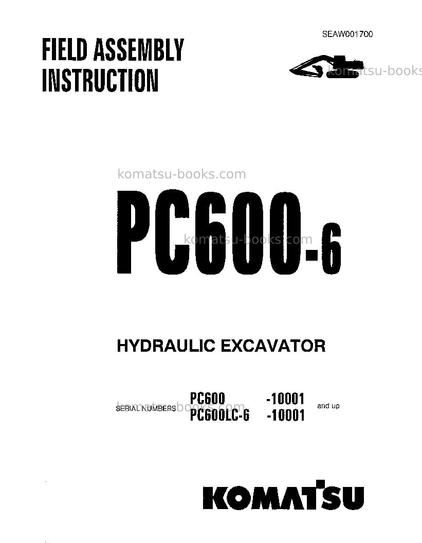 Komatsu pc600lc-6jpn Field assembly manual cover Komatsu pc600lc-6jpn Field assembly manual cover