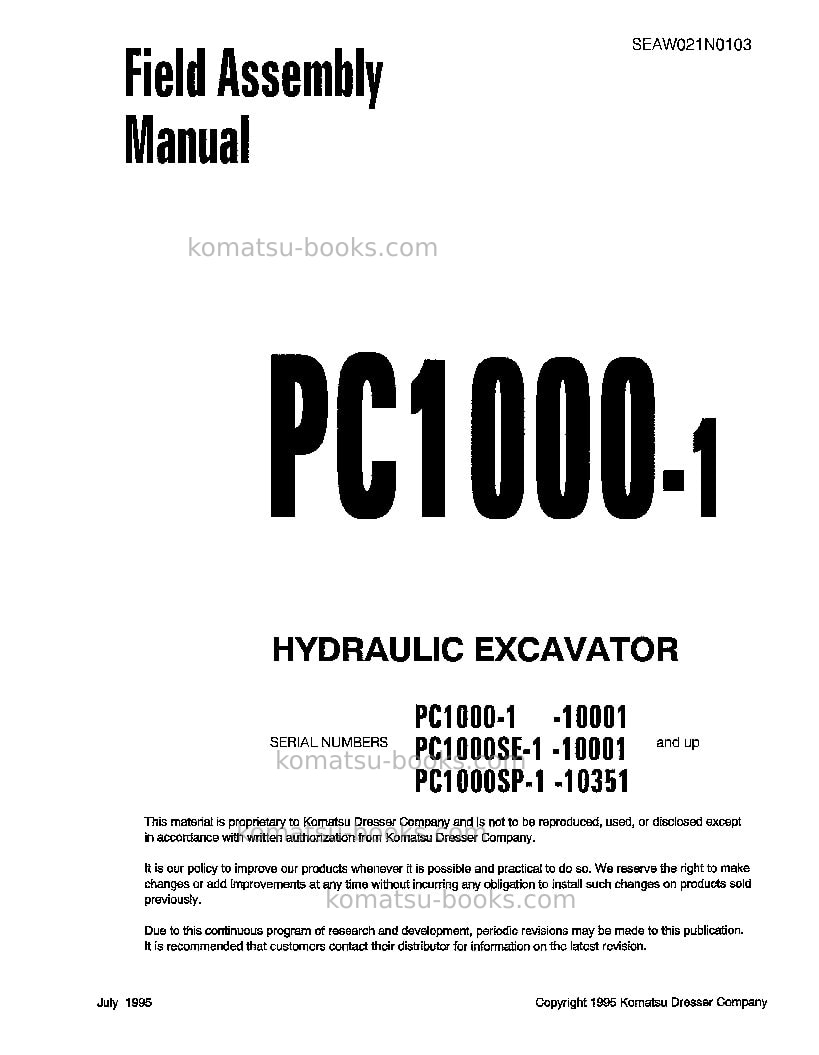 Komatsu pc1000se-1jpn Field assembly manual cover Komatsu pc1000se-1jpn Field assembly manual cover