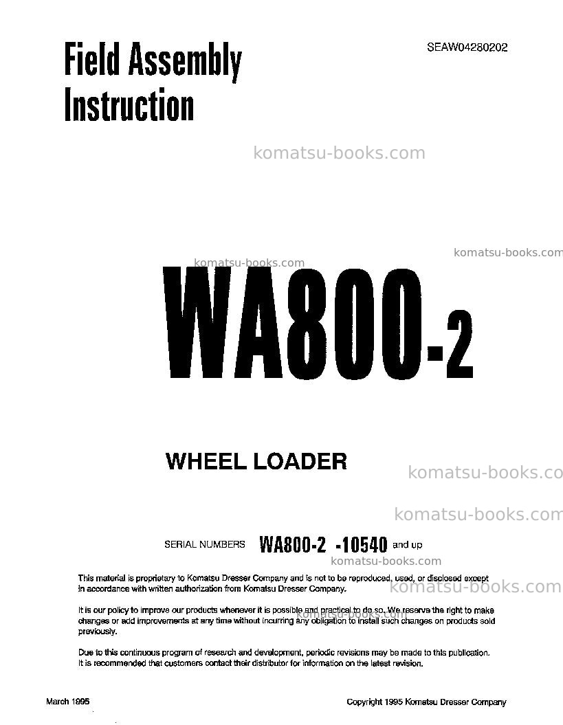 Komatsu wa800-2jpn Field assembly manual cover Komatsu wa800-2jpn Field assembly manual cover