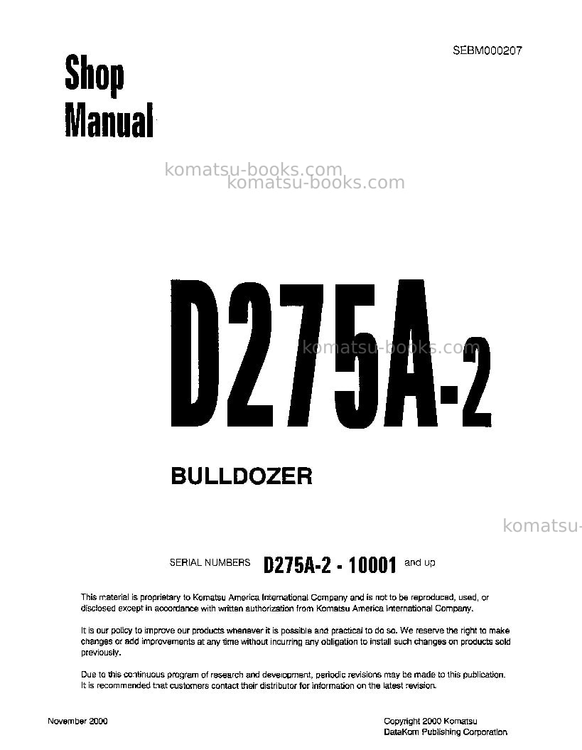 Komatsu d275a-2jpn Repair & maintenance cover
