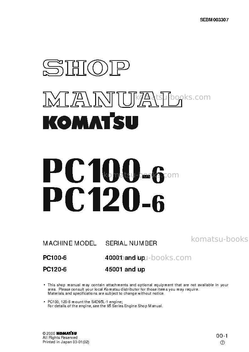 Komatsu pc100-6jpn Repair & maintenance cover Komatsu pc100-6jpn Repair & maintenance cover