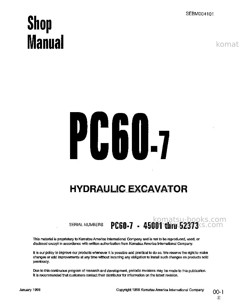 Komatsu pc60-7jpn Repair & maintenance cover
