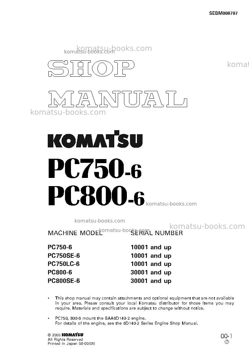 Komatsu pc800se-6jpn Repair & maintenance cover Komatsu pc800se-6jpn Repair & maintenance cover