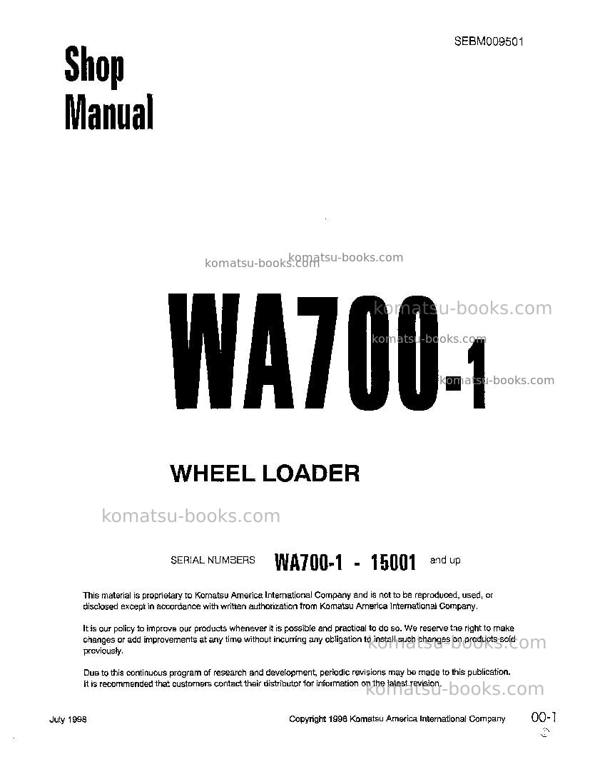 Komatsu wa700-1usa-l Repair & maintenance cover