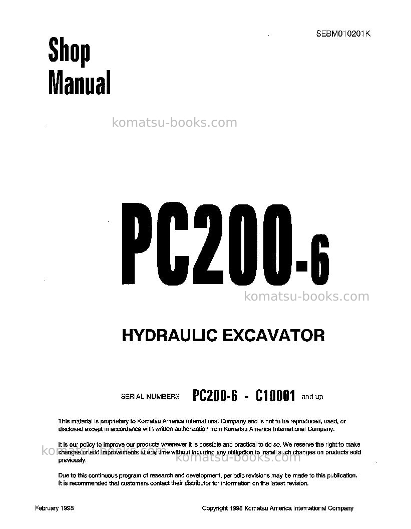 Komatsu pc200-6tha-b Repair & maintenance cover