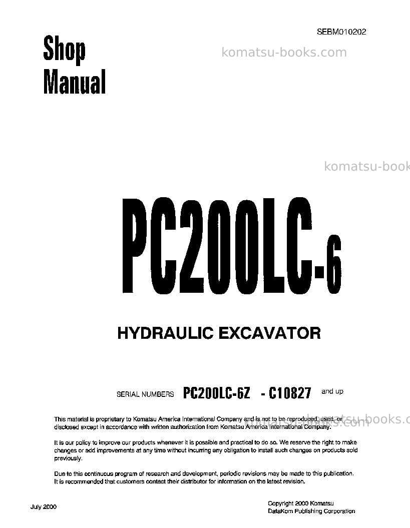 Komatsu pc200lc-6tha-b Repair & maintenance cover