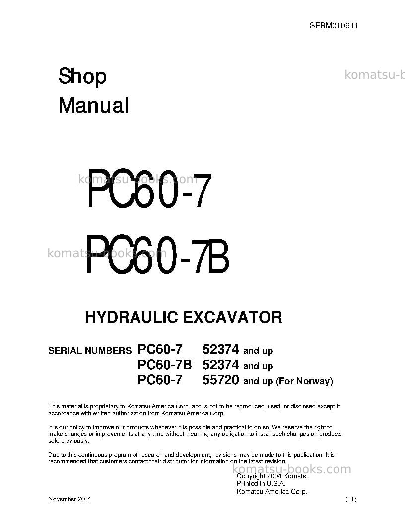 Komatsu pc60-7jpn Repair & maintenance cover