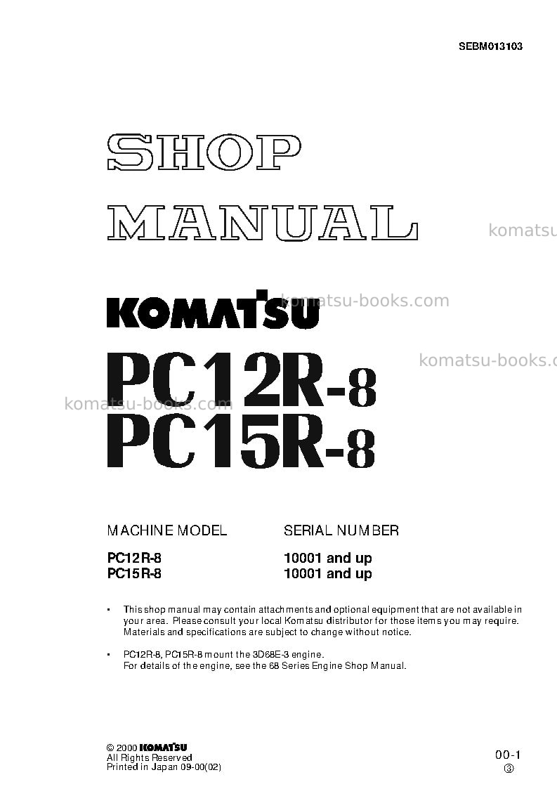 Komatsu pc12r-8jpn Repair & maintenance cover Komatsu pc12r-8jpn Repair & maintenance cover