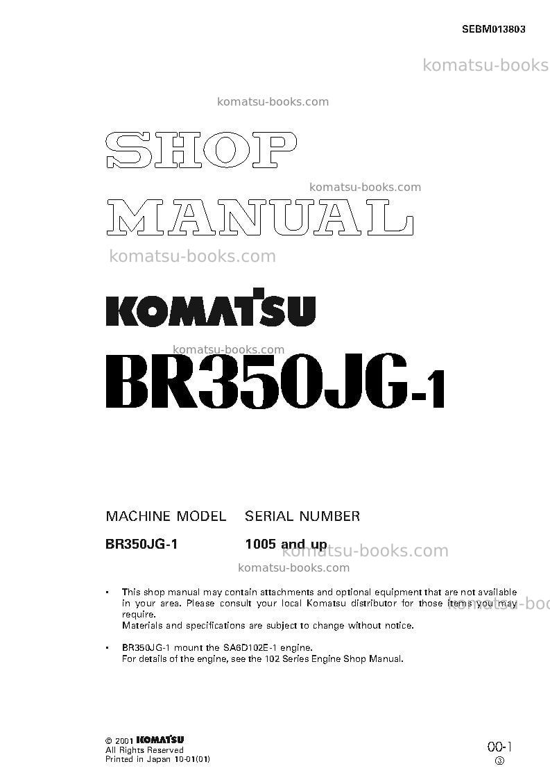 Komatsu br350jg-1jpn Repair & maintenance cover