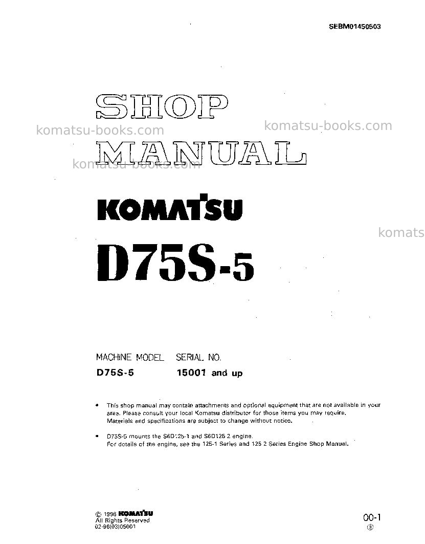 Komatsu d75s-5jpn Repair & maintenance cover Komatsu d75s-5jpn Repair & maintenance cover