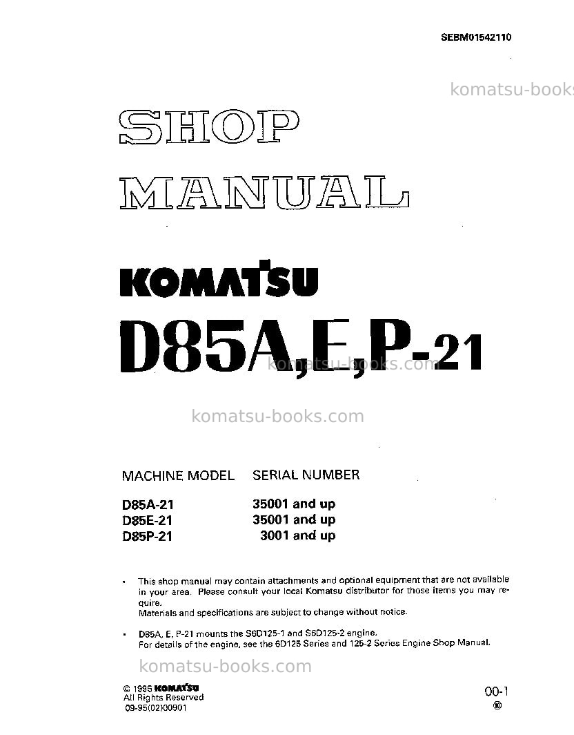 Komatsu d85e-21jpn Repair & maintenance cover Komatsu d85e-21jpn Repair & maintenance cover