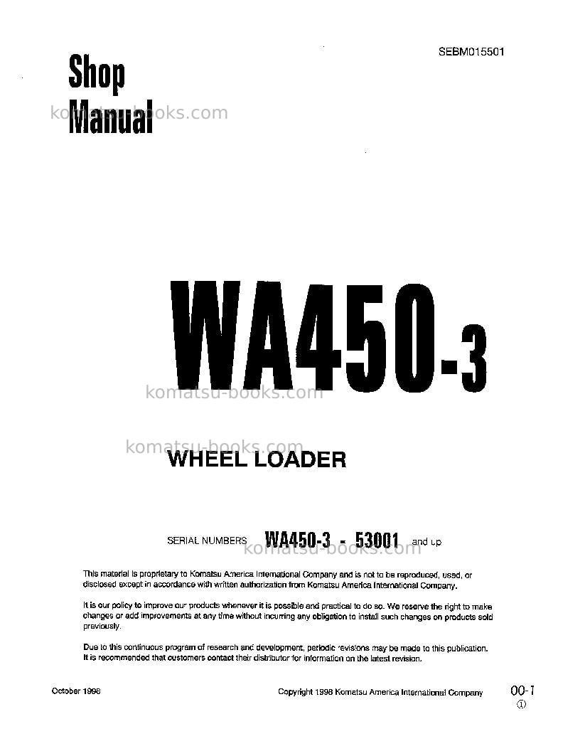 Komatsu wa450l-3jpn Repair & maintenance cover