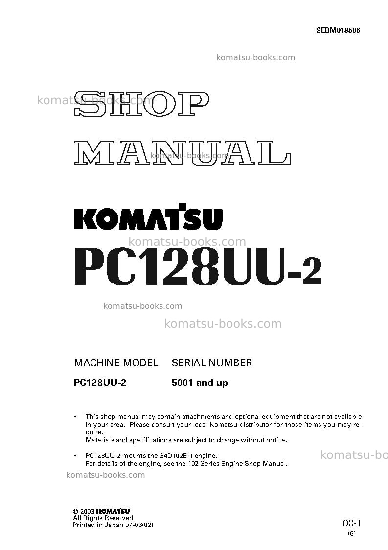 Komatsu pc128uu-2jpn Repair & maintenance cover