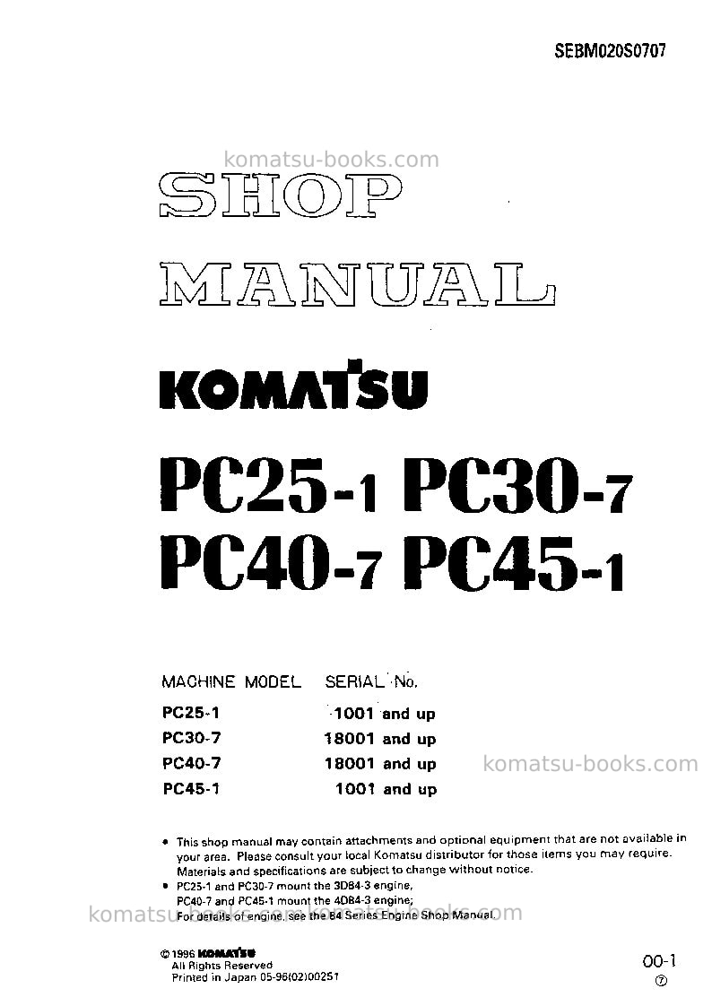 Komatsu pc45-1jpn Repair & maintenance cover Komatsu pc45-1jpn Repair & maintenance cover