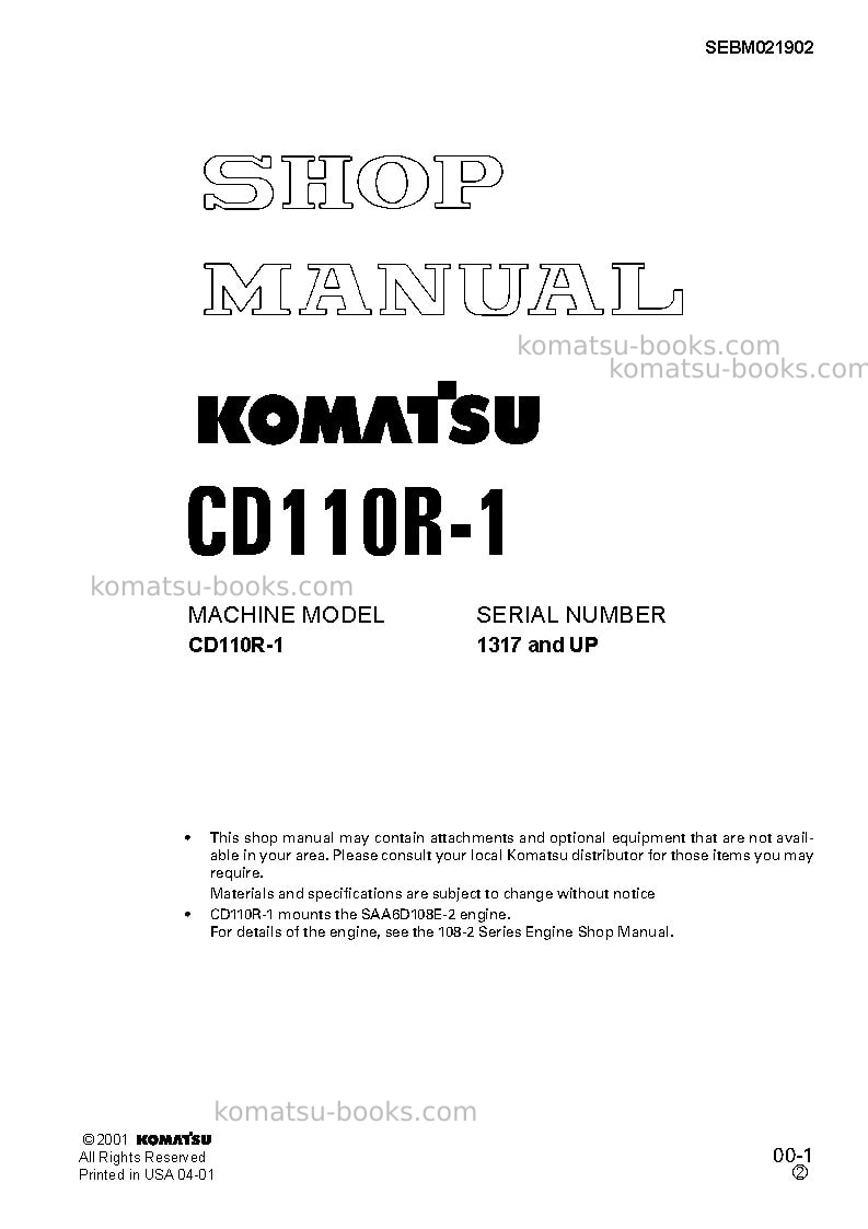 Komatsu cd110r-1jpn Repair & maintenance cover