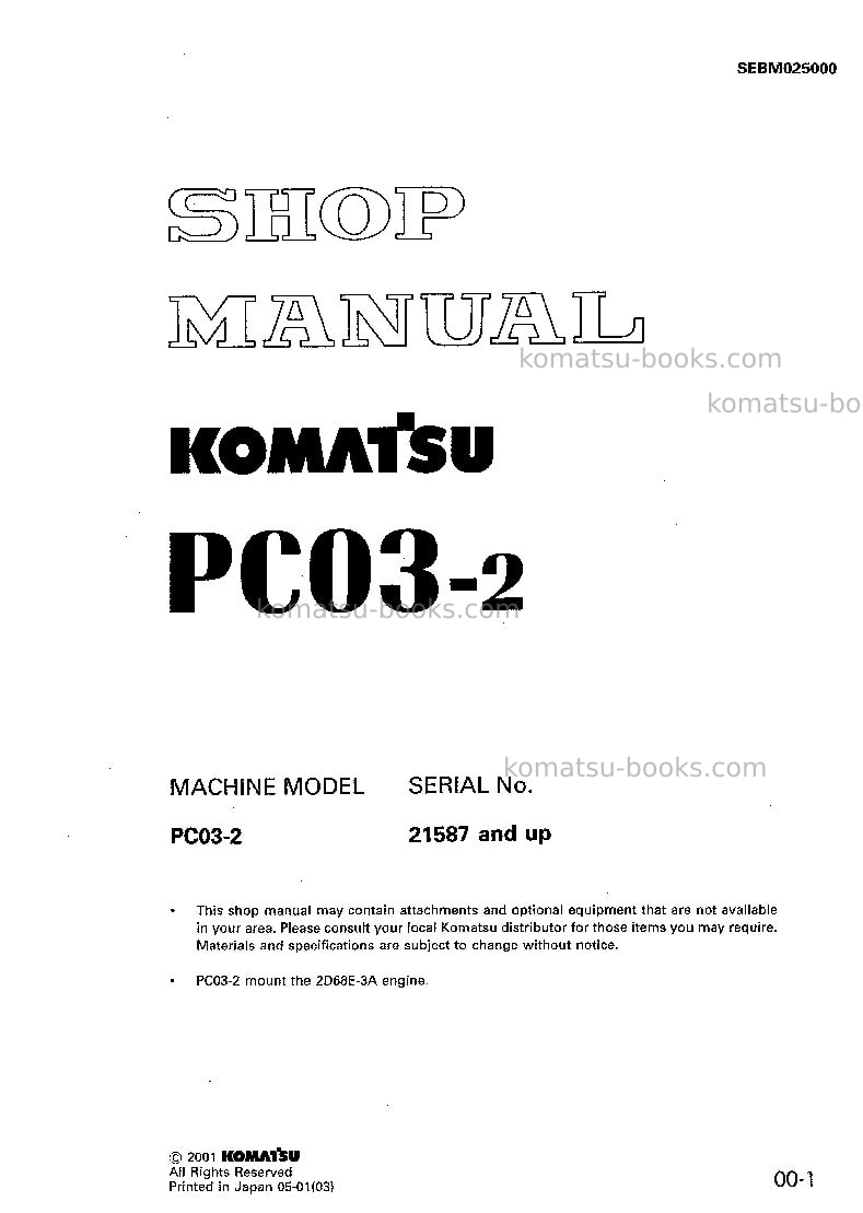 Komatsu pc03-2jpn Repair & maintenance cover Komatsu pc03-2jpn Repair & maintenance cover