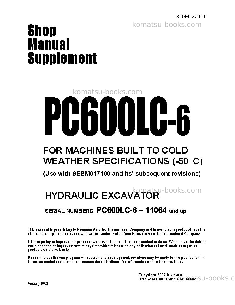 Komatsu pc600lc-6jpn Repair & maintenance cover