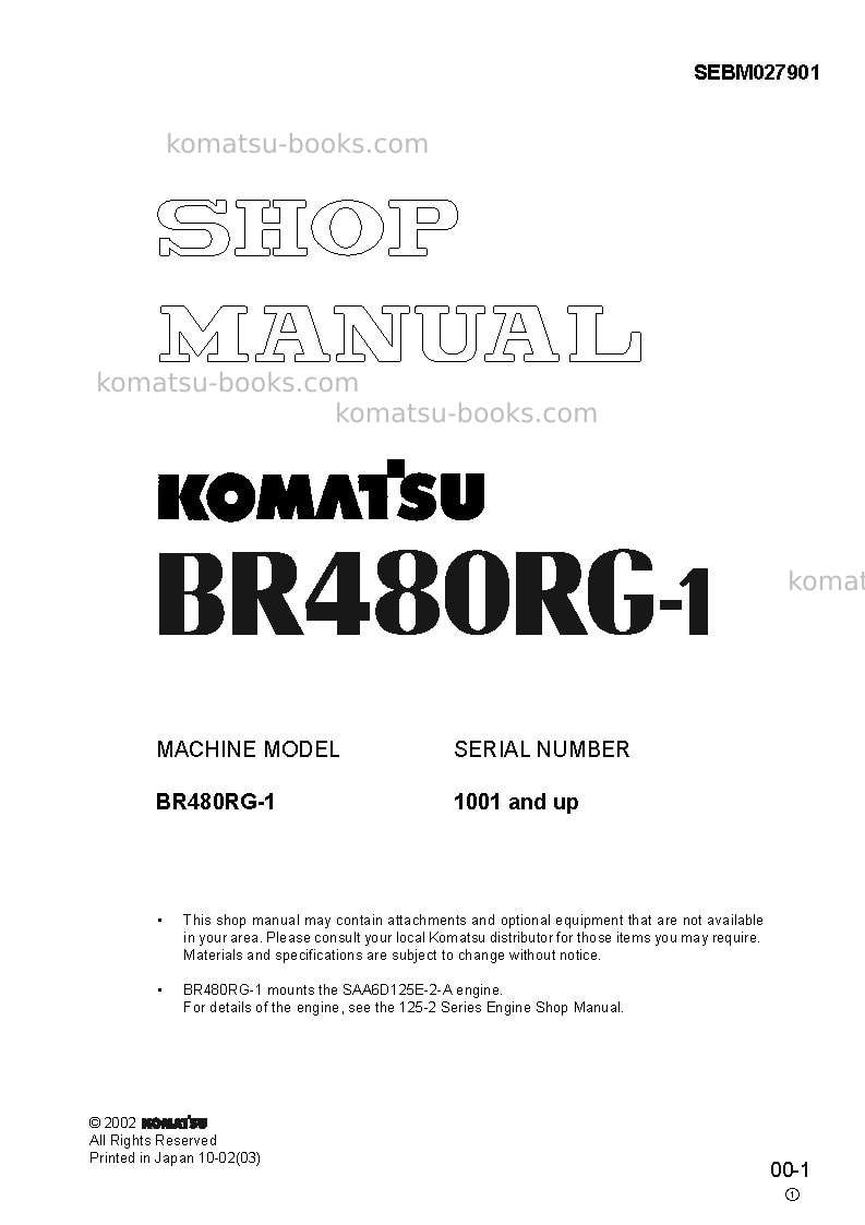 Komatsu br480rg-1jpn Repair & maintenance cover Komatsu br480rg-1jpn Repair & maintenance cover