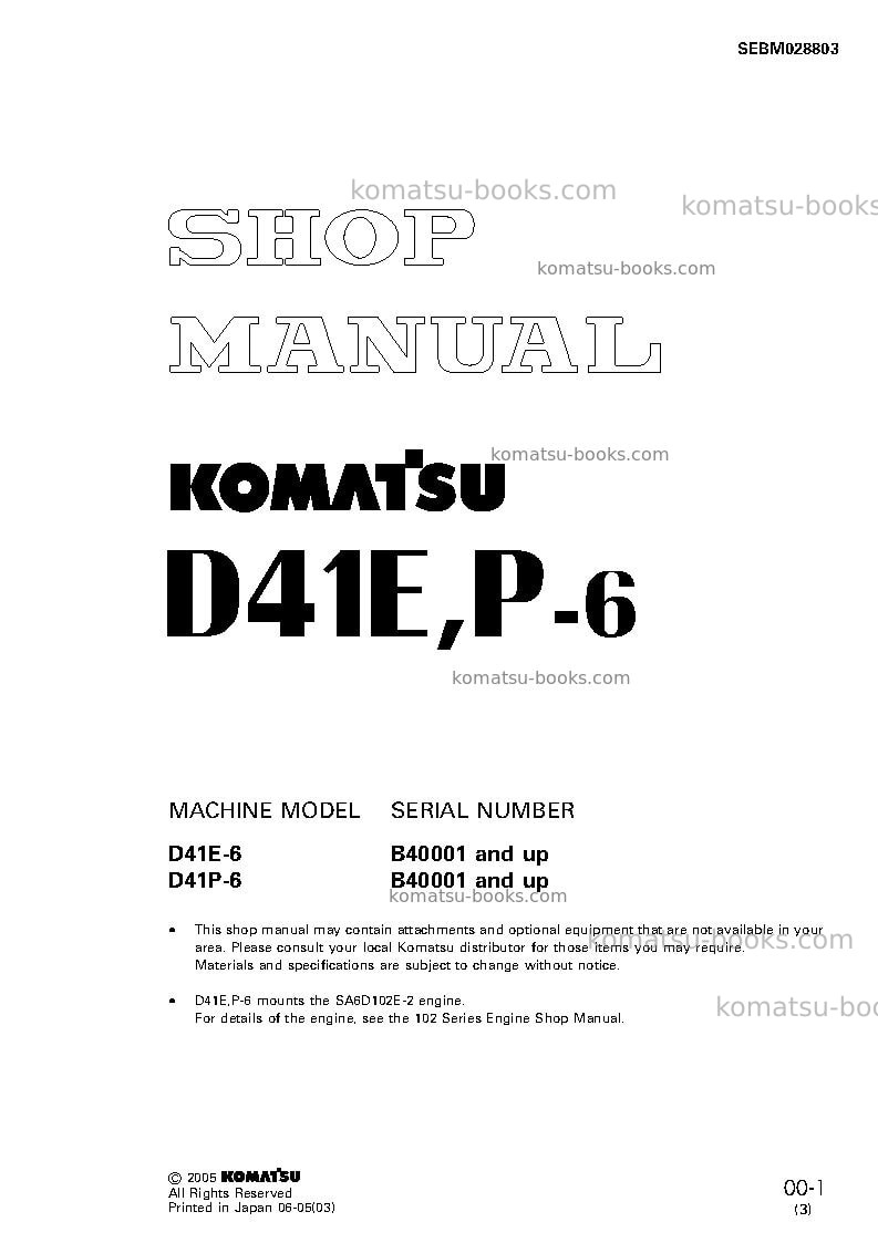 Komatsu d41e-6bra Repair & maintenance cover