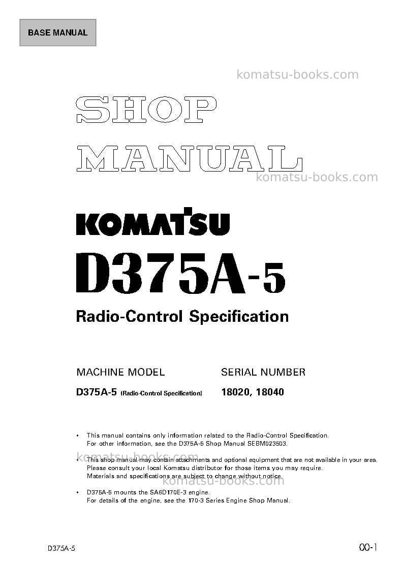 Komatsu d375a-5jpn-radio control Repair & maintenance cover