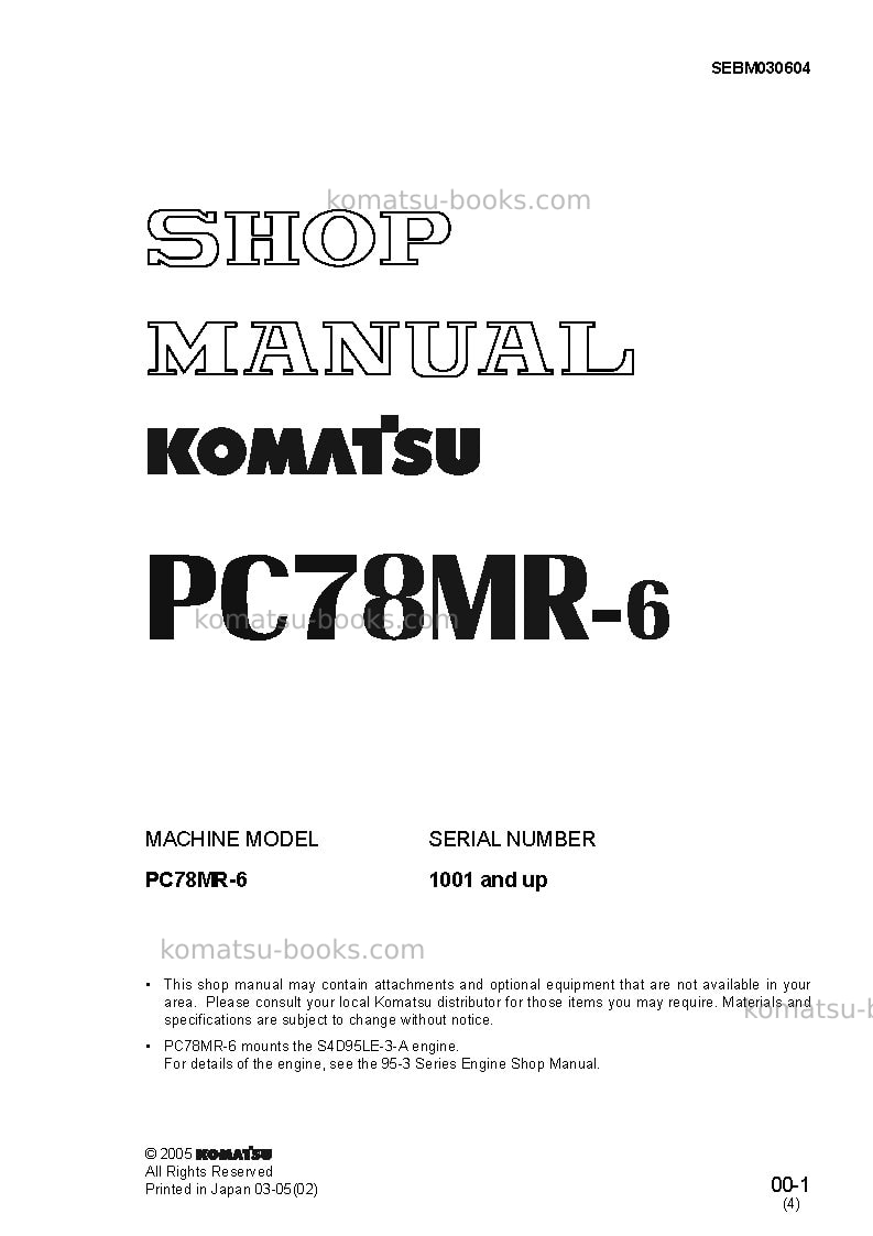 Komatsu pc78mr-6jpn Repair & maintenance cover