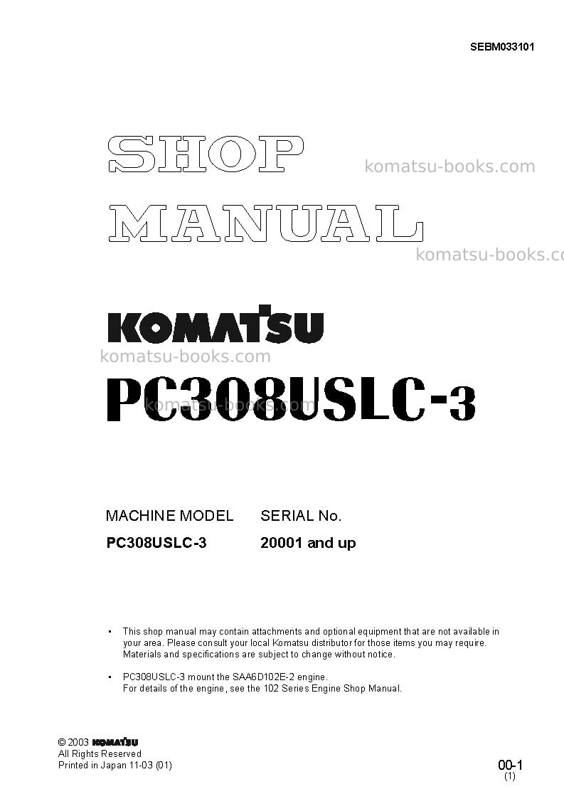 Komatsu pc308uslc-3jpn Repair & maintenance cover Komatsu pc308uslc-3jpn Repair & maintenance cover