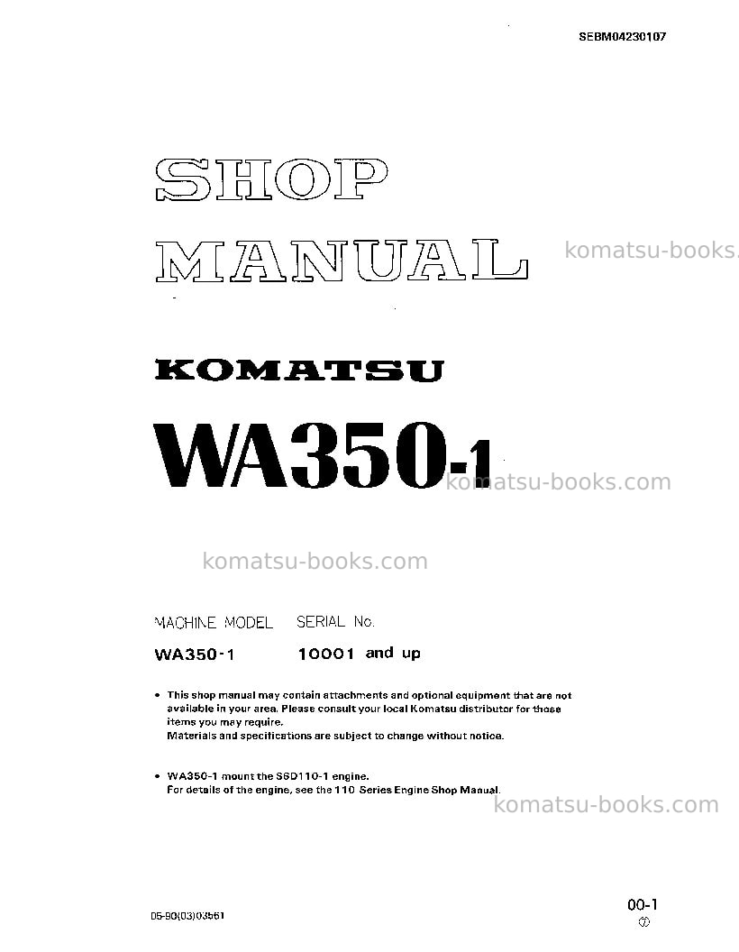 Komatsu wa350-1jpn-for n. america Repair & maintenance cover