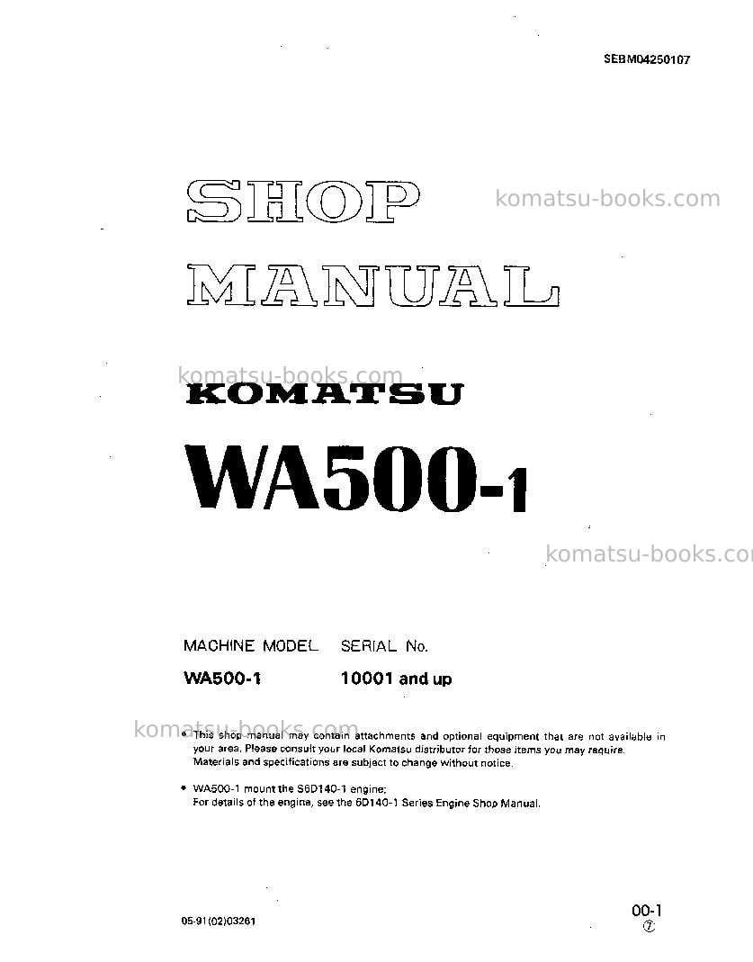 Komatsu wa500-1usa-l Repair & maintenance cover